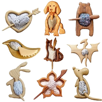 естествен дървен брошки щифт сладък карикатура животински модел шал ключалката закопчалка щифтове за бижута подарък комплект костюм декортативен аксесоар