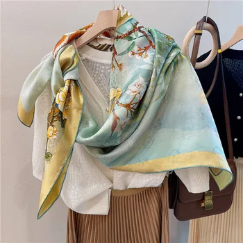 Жени 100% чисти естествени копринени шалове 110CM квадрат Hualuo двустранен копринен шал за врата Foulard Femme ръчно изработени обвивки и шал