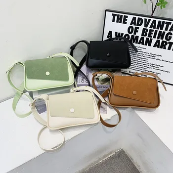 Жените пратеник чанта квадратни чанти прости женски телефон рамо чанта клапа чанта високо качество Pu кожа Crossbody чанта за жени