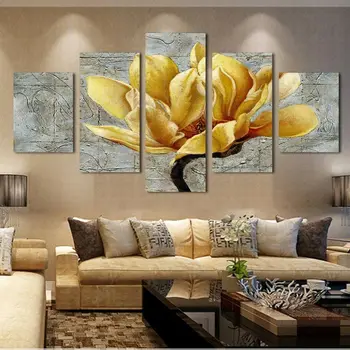 Жълто златно цвете орхидея 5 парчета платно стена изкуство картина подарък дома декор 5 парче HD печат снимки плакат не рамкирани 5 панел