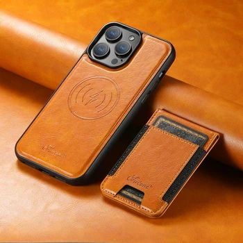 За Iphone 13 14 15 Pro За MagSafe Магнитна кожа Flip Card Stand Cover Калъф за безжично зареждане за Iphone 12 13 14 15 Pro Max