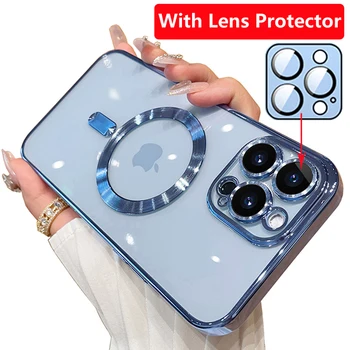 За Magsafe Clear Lens Protector Магнитен безжичен калъф за зареждане за iPhone 15 14 11 12 13 Pro Max покритие мек силиконов капак