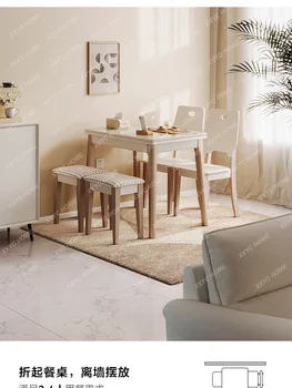 Закалено стъкло маса за хранене и стол прибиращ се сгъваем малък апартамент френски крем стил маса