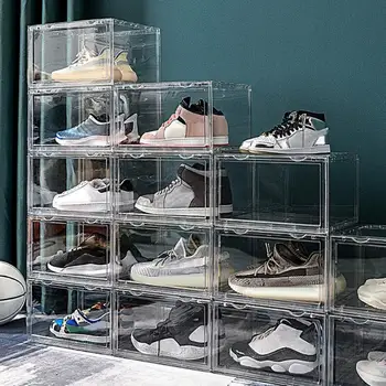 Здрав прозрачен контейнер за съхранение на обувки Многофункционални обувки за съхранение Организирана пластмасова врата къща обувки за съхранение случай