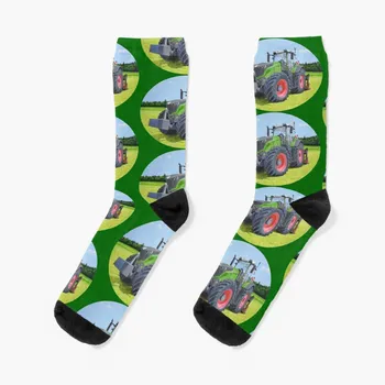Зелен трактор в полето (зелен фон) Чорапи отвесни сняг Чорапи за мъже Дамски