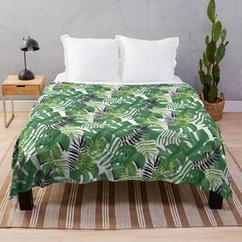 Зелена джунгла листа тропическа природа стилен модел хвърлят одеяло фланела одеяло пухкави декоративни одеяло