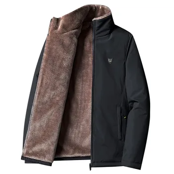Зимни мъжки удебелени дълъг ръкав яке композитни агнешка вълна топло палто черен цип нагоре черен цип нагоре якета за мъже дрехи 2023