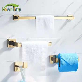 Златен Хардуерни комплекти за баня или държач за тоалетна хартия или закачалка за кърпи или халат кука Хардуерни аксесоари за баня Монтиране на стена