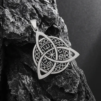 Изящна вещица от неръждаема стомана келтски възел компас огърлица за мъже и жени ирландски амулет бижута аксесоари