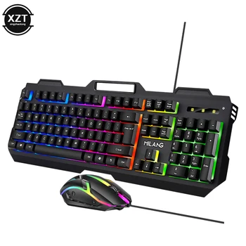 Кабелна гейминг клавиатура и мишка RGB клавиатура с подсветка Гумени PC клавиши клавиатура мишка геймър геймърска мишка