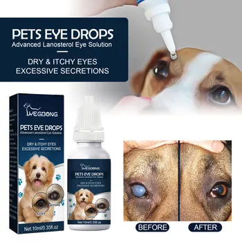 Капки за очи от катаракта за кучета Освежаваща офталмологична за сухи очи Pet Tear Tear Stain Remover Eye Lubricating