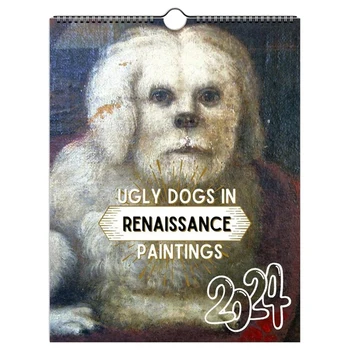 Карикатура куче календар 2024 грозни кучета в ренесансовата живопис 2024 календар карикатура кучета стена декор календар 12 месец