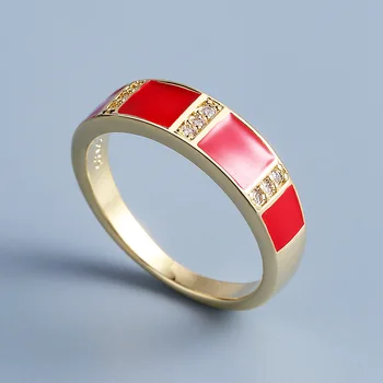 Класически 18k златен червен капково лепило пръстен за жените прости ръчно изработени емайл бижута парти пръстен сватба булчински пръстен двойка бижута