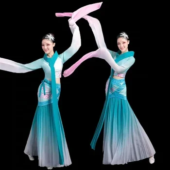 Класически воден ръкав Dacne облекло Традиционен костюм на Янгко китайски стил ханфу танцов костюм Национален фен танцов костюм