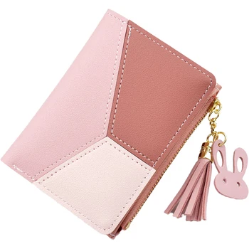 Класически жени сладък портфейл геометричен джоб чанта лична карта притежателя пачуърк портфейли дама мода кратко сгъваема преносима чанта за пари