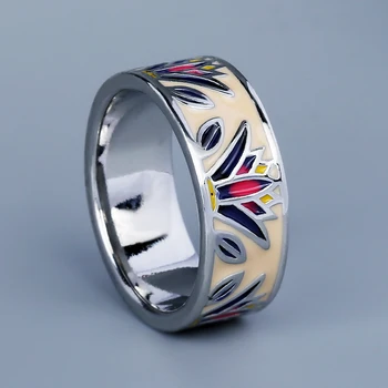 Класически пръстен с форма на трева за жени 925 печат творчески ръчно изработен емайл пръстен парти бижута неправилна геометрична двойка пръстен