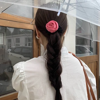 Кожена лента ъпгрейд Сатен роза коса пръстен шапки високо еластични вързани коса украшение Headrope корейски цвете коса пръстен шапки