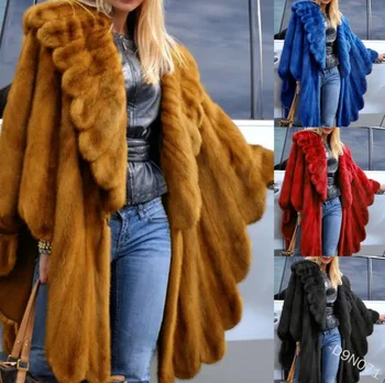 кожено палто Средно дълга изкуствена кожа модерна зима Връхни дрехи