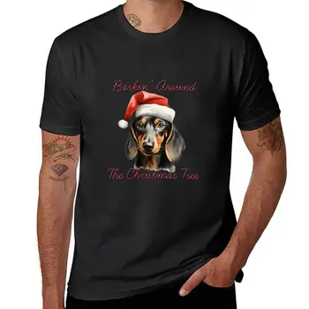 Коледа късокосмест дакел куче в Санта шапка тениска блуза черна тениска хипи дрехи мъжки графични тениски аниме