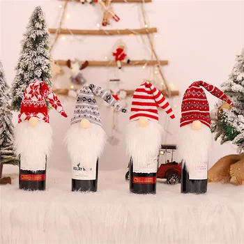 Коледна кукла вино бутилка покрива декор Санта прахоустойчиви бутилка чанти Коледа фестивал парти маса декорация начало декор