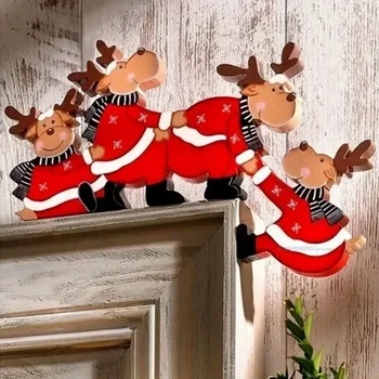 Коледна рамка за врати декорации Дървени декорации Дядо Коледа Коледа Елк Дърво занаяти Коледна украса Честита Нова Година