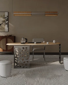 Комбинация от маси и столове за чай от масивно дърво, модерен и минималистичен малък семеен офис, хол, балкон, лек лукс t