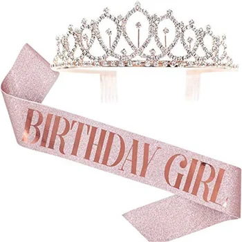 Консумативи за годишнина Рожден ден кралица корона и сатен Sashes момиче жени Bling кристал кристал 16 20 30 40-ти рожден ден декорация