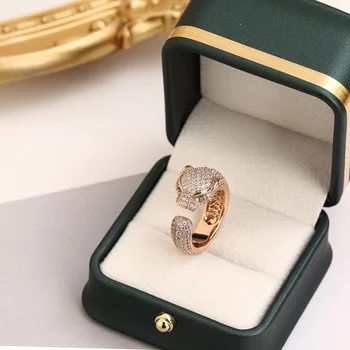 корейска версия на SEN личност прост леопардов пръстен висококачествен неизбледняващ микро-инкрустиран цирконов пръстен двойка пръстен малък пръстен