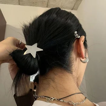 Корейска мода пентаграм звезда метални връзки за коса за жени реколта готино естетическа тенденция коса въже Harajuku мода аксесоари за коса