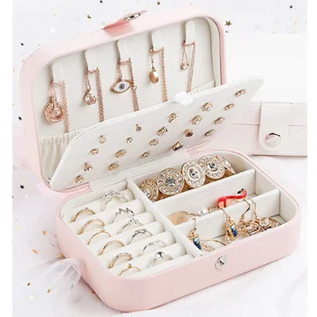 корейски стил свеж и прост момиче обеци плоча бижута кутия Protable кожени обеци пръстен многофункционални бижута кутия за съхранение