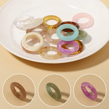 Корея Цветна прозрачна смола ацетат Геометрични кръгли пръстени за жени Парти двойка бижута Шик акрилен пръстен 2021 Ново