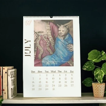 Котешки стенен календар 2024,2024 Забавен ренесансов котешки календар, висящ стенен календар, 12-месечни котешки календари с грозен лесен за използване