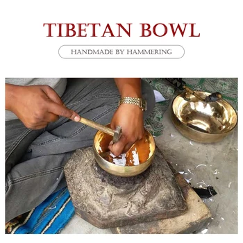 Купа за медитация Медна тибетска пееща купа Ръчно изработен религиозен карфт с чук за осъзнатост / Йога / Медитация / Изцеление