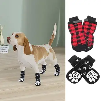 Куче сцепление чорапи куче котка чорапи против хлъзгане контрол на сцеплението куче лапа протектор нехлъзгащи чорапи със закопчалка мека защита на домашни любимци