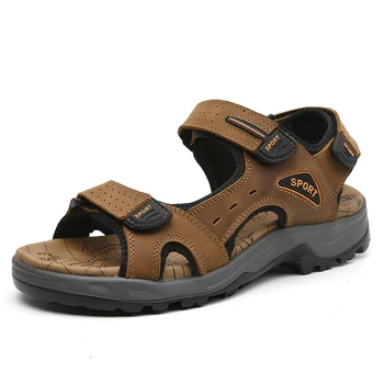 Летни мъжки обувки Меки дишащи мъжки сандали Естествена кожа Външни сандали Мъже Римски летни плажни сандали голям размер 38-46