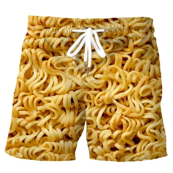 Летни мъжки шорти Gourmet Instant Noodles Наденица Пица 3D печат Спортни шорти Мода Хип-хоп Streetwear Ежедневни плажни шорти