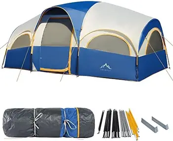 Лице палатка за къмпинг, водоустойчива ветроупорна семейна палатка с дъждовна муха, дизайн на разделена завеса за лично пространство, преносима с