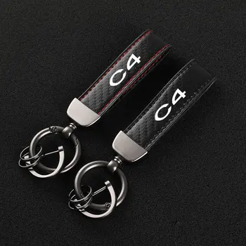 Лого на ключодържател от кожа от въглеродни влакна по поръчка Бизнес подаръци Ключодържател Мъже Жени Каишка за ключодържател за кола за Citroen C4 аксесоари