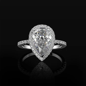 Луксозен сватбен пръстен за изящна красота за жени бижута сребърен цвят пълен кристал циркон голям капкообразен годежен пръстен подарък