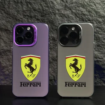 Луксозен спортен автомобил Ferrari лого Калъф за телефон за IPhone 15 14 13 12 11 Pro Max Mini SE Сребърен матирано защитен калъф
