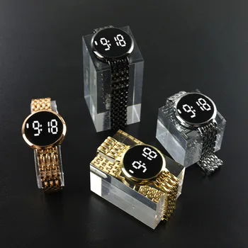Луксозни дамски часовници Розово злато от неръждаема стомана Дамски ръчен часовник LED цифров часовник за жени Електронен часовник Reloj Mujer