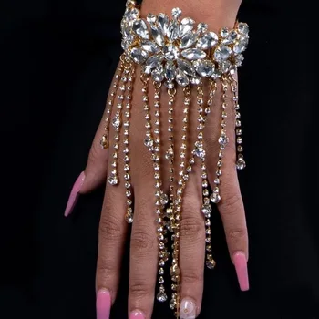 Луксозни жени кристални кристали гривна сватбени ръкавици булчински парти бижута