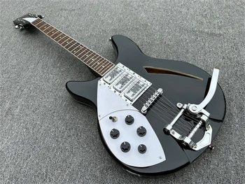 Лява 6-струнна електрическа бас китара с бял Pickguard, гриф от палисандрово дърво, хромиран хардуер, налична услуга по поръчка