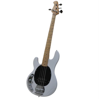 Лява ръка 4 струни бяла музика електрическа бас китара с хромиран хардуер, оферта за персонализиране