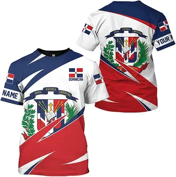 Лятна мъжка тениска Доминиканска република Флаг 3D печат Име по избор Къс ръкав Casual Универсален Oversize тениска