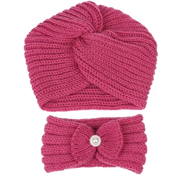 Майка шапка бебе момичета лента за глава мека топла зима комплект врата капачка