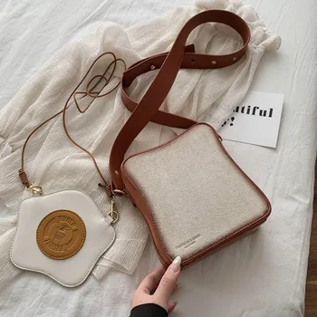 Малка чанта женска 2020 Crossbody чанта за жени Тост хляб пържени яйце форма смешно дами портфейл телефон чанта PU кожа пратеник чанта