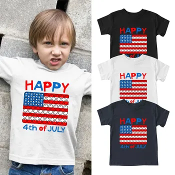 Малки момчета 4 юли Текст САЩ флаг печат тениски американски флаг риза деца Ден на независимостта патриотичен къс ръкав върховете