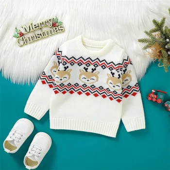 Малко дете момче Коледа пуловери елени плета пуловер пуловер зимни дрехи бебе момче