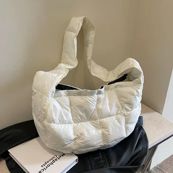 Марка дизайнер надолу памук ватирани жените рамо чанта случайни подплънки Eiderdown меки Crossbody чанта възглавница чанта чанта